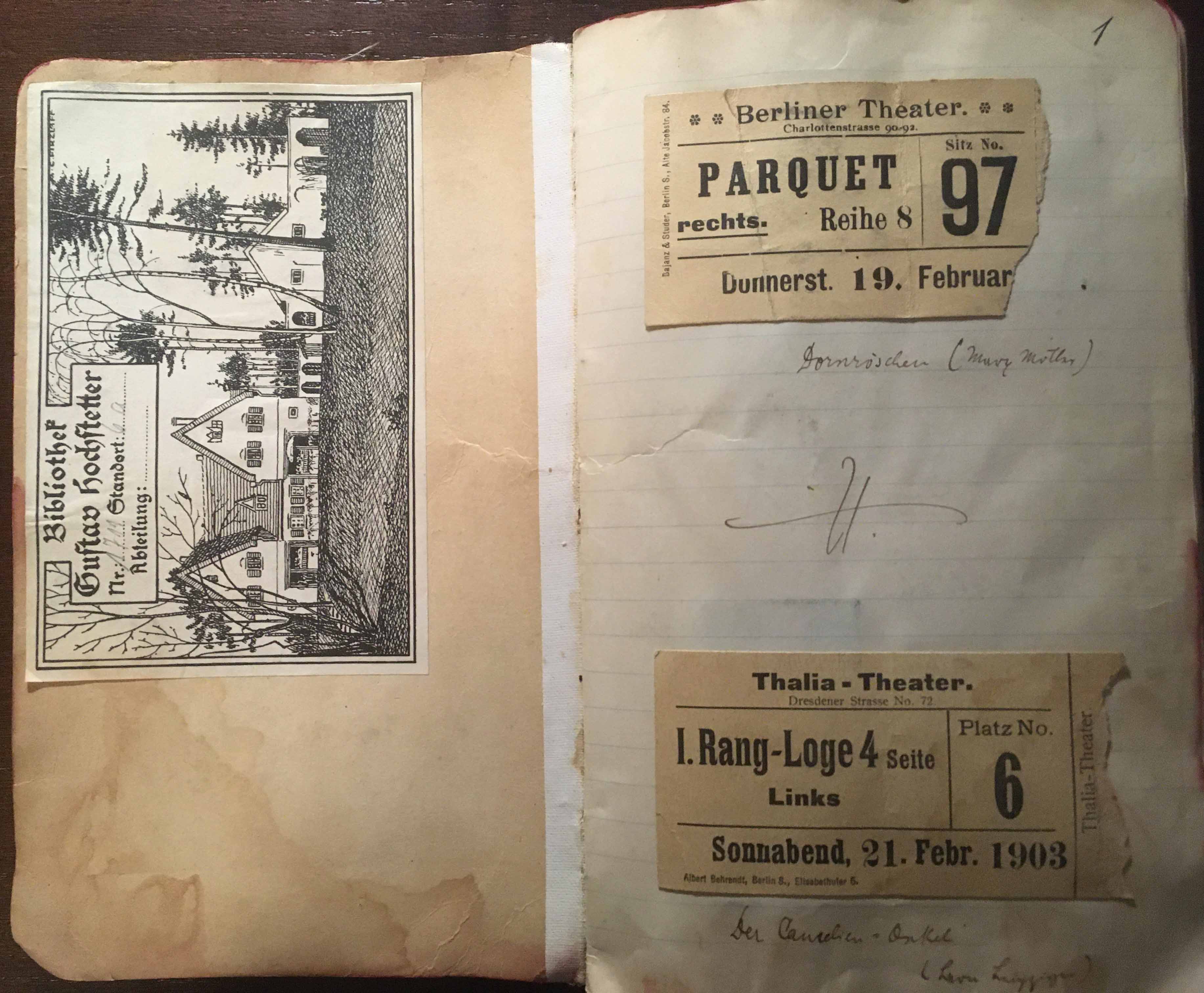 Raccolta di biglietti di teatro con annotazioni manoscritte
